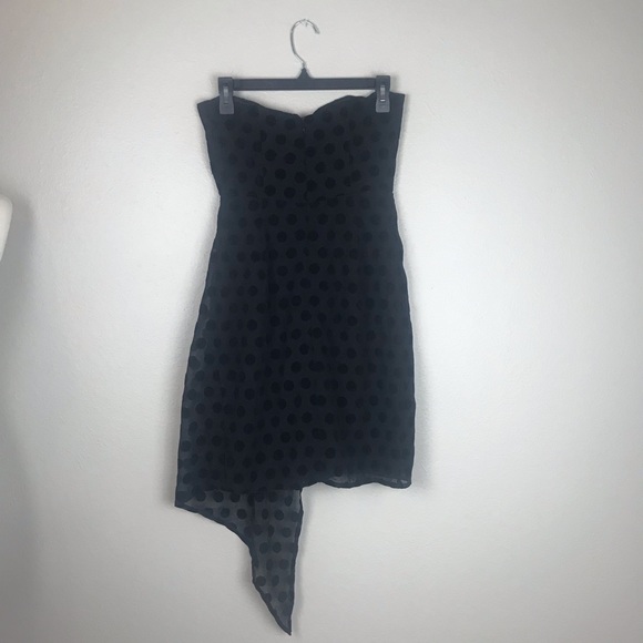 Bardot Black Velvet Polka Dot Strapless Dress - Picture 6 of 8